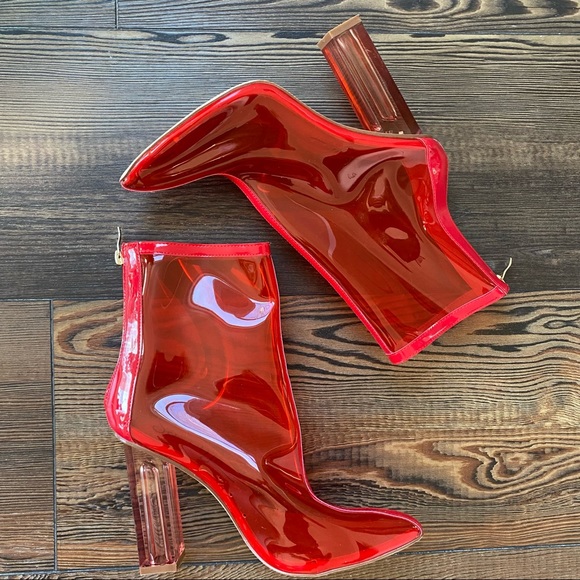 So Me Shoes - Red Clear Lucite Boots